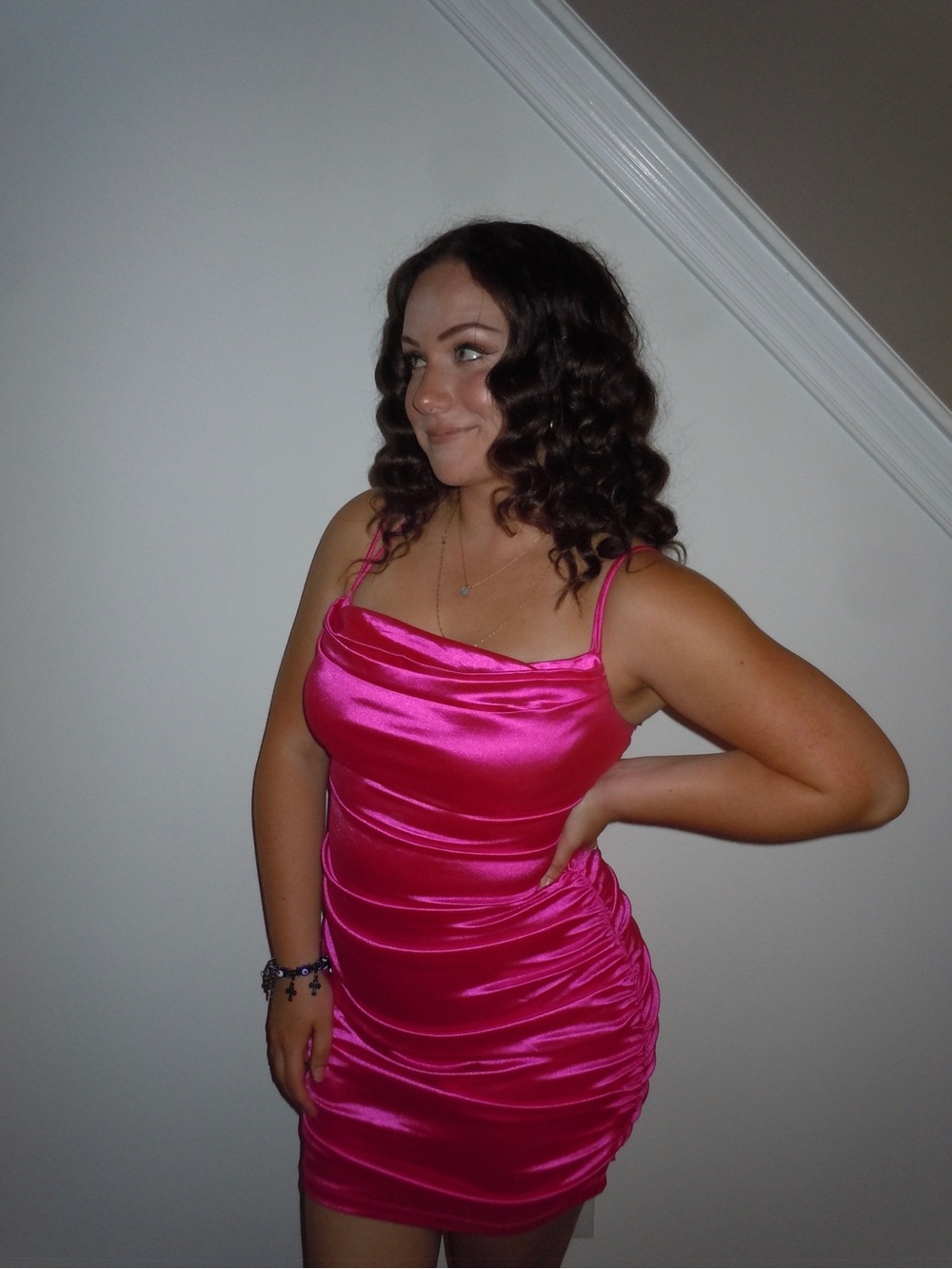 Windsor Hot Pink Satin Cowl Neck Mini Dress